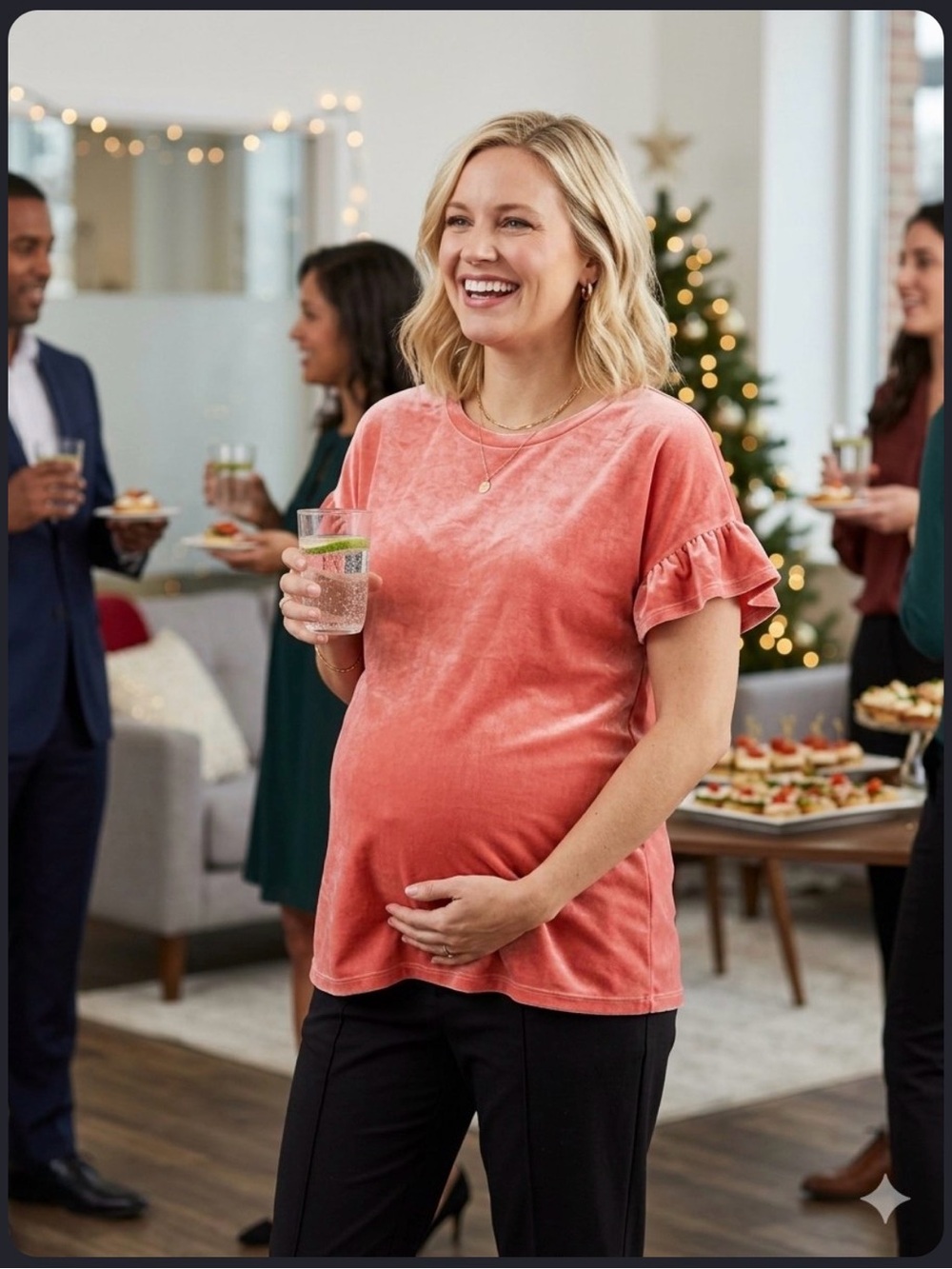 Old Navy Women’s Maternity Pink Glitter Velvet Top w/ Ruffle Sleeves Size M